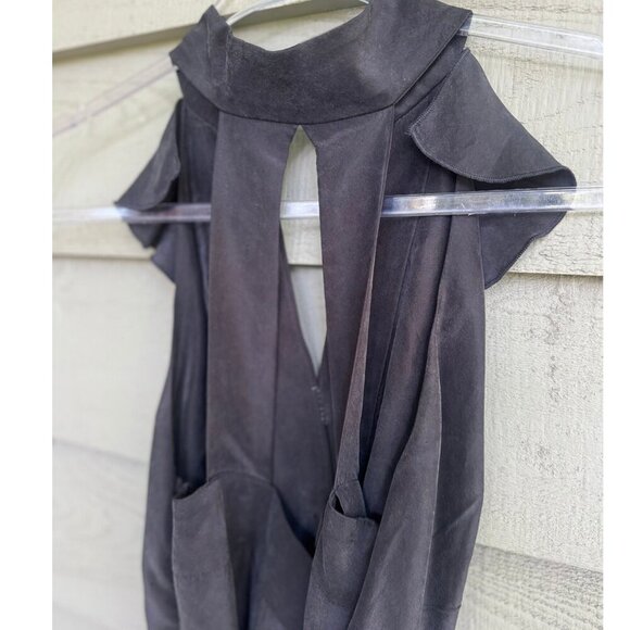 Sunner Black Silk Halter Dress Size 4 Ruffle Front Cocktail Party - Picture 6 of 9